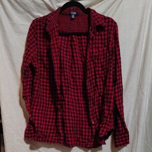 Chaps Women's Red and Black Checkered Coat